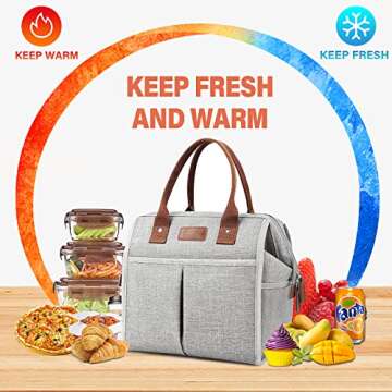 EASYFUN Lunch Bag for Women & Men, Large Insulated Lunch Box Cooler Tote Bags, Adult Reusable Lunch Boxes with Water Resistant for Work, Travel and Picnic (Grey)