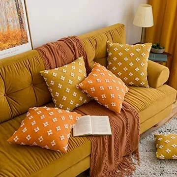 MIULEE Set of 2 Decorative Throw Pillow Covers Rhombic Jacquard Pillowcase Soft Square Cushion Case for Summer Spring Couch Sofa Bed Bedroom Living Room 22x22 Inch Yellow