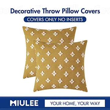 MIULEE Set of 2 Decorative Throw Pillow Covers Rhombic Jacquard Pillowcase Soft Square Cushion Case for Summer Spring Couch Sofa Bed Bedroom Living Room 22x22 Inch Yellow