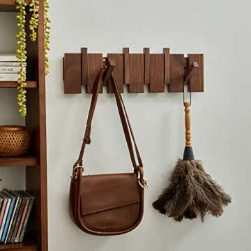 ESDOPA Wooden Coat Hooks Wall Mounted, Coat Rack Hanger Wall Mount with 4 Hooks, Modern Piano Coat R...