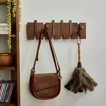 ESDOPA Wooden Coat Hooks Wall Mounted, Coat Rack Hanger Wall Mount with 4 Hooks, Modern Piano Coat R...