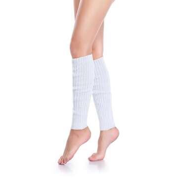 *daisysboutique* Retro Women 80s Adult Ribbed Knitted Leg Warmers Crochet Long Boot Socks for Party Dance Sports Yoga (One Size, White)