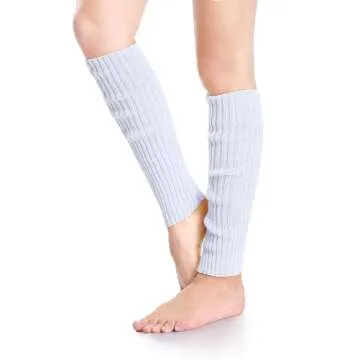 *daisysboutique* Retro Women 80s Adult Ribbed Knitted Leg Warmers Crochet Long Boot Socks for Party Dance Sports Yoga (One Size, White)
