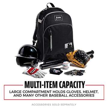 Franklin Sports Kids Baseball Bag - Youth Tball + Baseball Backpack - Boys + Girls Bat Pack - Youth Bat + Equipment Bag - Black/Gray