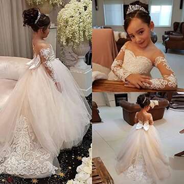 MuchXi Lovely Lace Flower Girls Dresses Kids First Communion Dress Princess Wedding Pageant Ball Gown All White 6