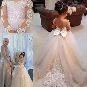 MuchXi Lovely Lace Flower Girls Dresses Kids First Communion Dress Princess Wedding Pageant Ball Gown All White 6