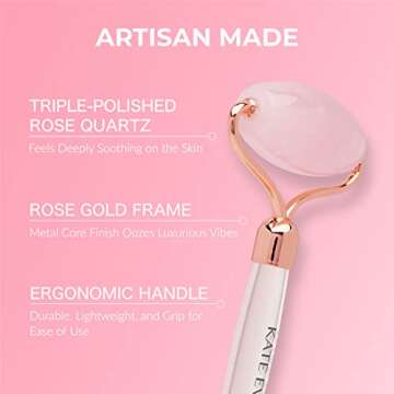 Kate Eve Rose Quartz Roller & Gua Sha Tool | 100% Natural Crystal Facial Massager for All Skin Types | Anti-Aging, Skincare Routine Essential, Reduces Puffiness & Firms Skin