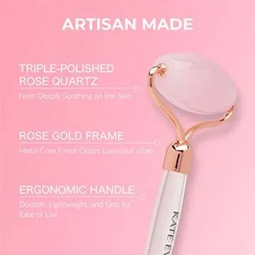 Kate Eve Rose Quartz Roller & Gua Sha Tool | 100% Natural Crystal Facial Massager for All Skin Types | Anti-Aging, Skincare Routine Essential, Reduces Puffiness & Firms Skin