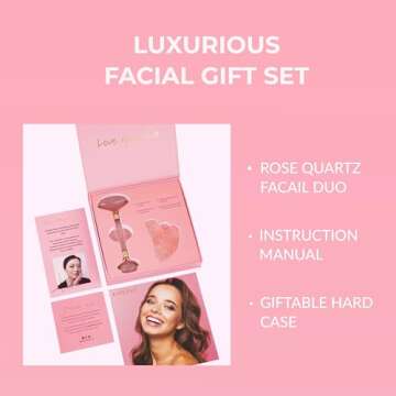 Kate Eve Rose Quartz Roller & Gua Sha Tool | 100% Natural Crystal Facial Massager for All Skin Types | Anti-Aging, Skincare Routine Essential, Reduces Puffiness & Firms Skin