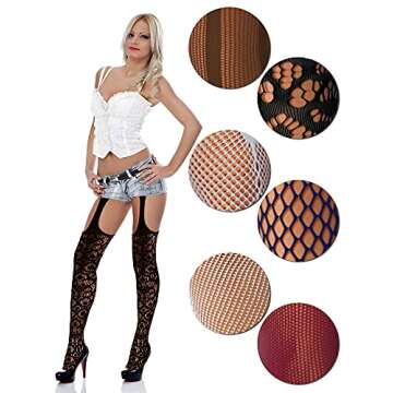 Skylety 6 Pairs Women Fishnet Thigh-High Stockings Tights Suspender Pantyhose Stockings for Women(X-...