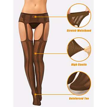 Skylety 6 Pairs Women Fishnet Thigh-High Stockings Tights Suspender Pantyhose Stockings for Women(X-Large-xx-large,White, Grey, Wine Red, Coffee, Navy Blue, Black)