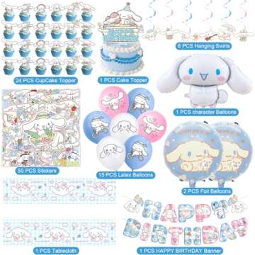 Cinnamoroll Birthday Decorations Set - 101PCS Complete Party Kit for Kids' Birthdays