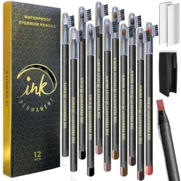 Ink Permanent Waterproof Eyebrow Mapping Pencils - 12 Piece Set for Makeup Experts