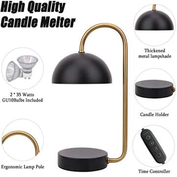 ZCMN Candle Warmer Lamp with Timer,Compatible with Jar Candles Vintage Electric Dimmer & 2 Light Bulb,Candle Melter for Scented Candles Top-Down Candle Melting for Home Decor (Blacke)