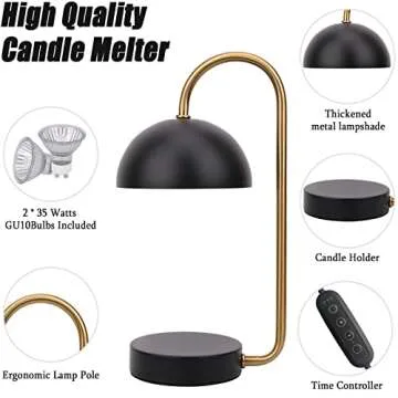 ZCMN Candle Warmer Lamp with Timer,Compatible with Jar Candles Vintage Electric Dimmer & 2 Light Bulb,Candle Melter for Scented Candles Top-Down Candle Melting for Home Decor (Blacke)