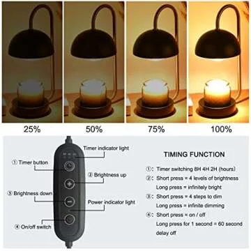 ZCMN Candle Warmer Lamp with Timer,Compatible with Jar Candles Vintage Electric Dimmer & 2 Light Bulb,Candle Melter for Scented Candles Top-Down Candle Melting for Home Decor (Blacke)