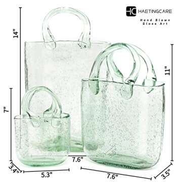 Haetingcare Hand Blown Glass Vase with Unique Design, Clear Glass Vase with Handles in Purse Shape for Decor, Good for Floral Arrangement, Centerpiece & Home Decor Large