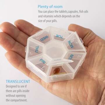 Deke Home - Medicine Pill Organizer with Braille Labeling (2 Pack), 14 Day Pill Boxes, Clear Lids, 2 Week Pill Organizer, Weekly Pill Organizer for Medication Management, Compact, Easy Viewing