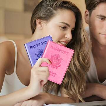 Herain Passport Holder Cover Wallet Case for 2 Women Men Family, Passport Book Holders Covers Wallets Travel Must Haves Cruise Ship Essentials (pink & purple)