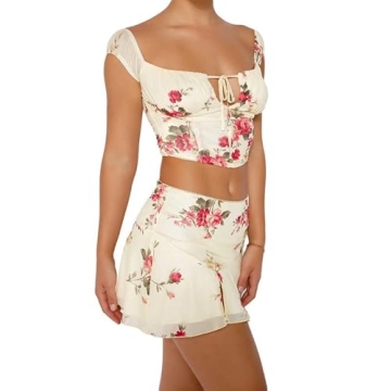 Vintage Women Two Piece Skirt Set Off Shoulder Party Outfit