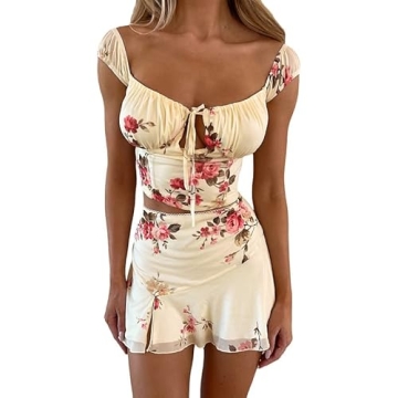 Vintage Women Two Piece Skirt Set Off Shoulder Party Outfit