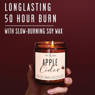 Apple Cider Candle, Fall Candles I Apple Cider, Cinnamon & Nutmeg - Infused with Essential Oils I Mulled Cider Fall Scented Candle (Soy) for Home I 9oz Reusable Jar I 50Hr Burn I Made in USA