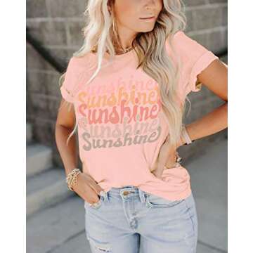 INFITTY Womens Cute Sunshine Graphic Tees Funny Letters Print T Shirts Short Sleeve Shirts Summer Casual Loose Tops Pink Medium
