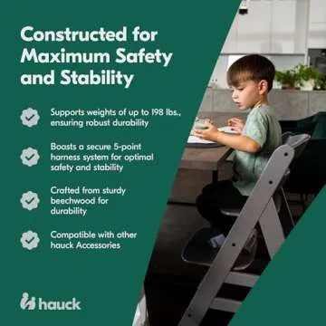 hauck Alpha+ Grow Along Solid Beechwood Boosted Highchair with Adjustable Seat, 5 Point Safety Harness, and Bumper Bar for Infants and Toddlers, Grey