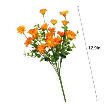 alyptus 8 Bundles Artificial Flowers for Outdoors Faux Mums UV Resistant Plastic Fall Plants Fake Greenery Orange Daisy Bulk for Home Gardenr Window Box Pathway Plante Wedding Decor (Orange)