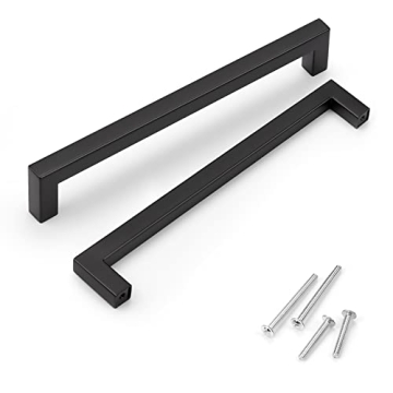 KNOBWELL 6 Pack Matte Black Kitchen Cabinet Door Handles - T Bar Square Design, Perfect for Modern D...