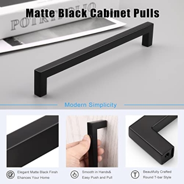 KNOBWELL Matte Black Cabinet Handles 6 Pack 7-9/16 Inch