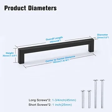 KNOBWELL Matte Black Cabinet Handles 6 Pack 7-9/16 Inch