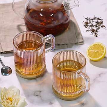 LETINE Iridescent Glass Coffee Mug with Lids (12.5 oz) - Insulated Coffee Mugs Tea Cup with an Espresso Spoon. Perfect for Latte, Cappuccino, Tea. Gift for Women & Men in Birthdays, Holidays