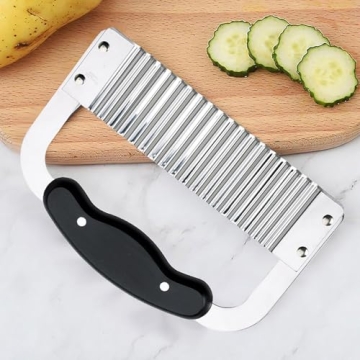 HIC Kitchen Crinkle-Cut Wave Slicer French Fry Vegetable Cutter, Stainless Steel Blade