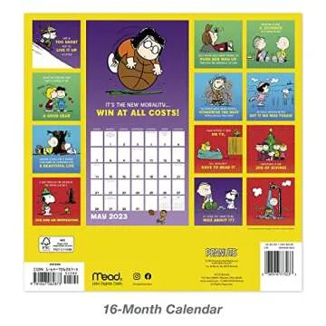 2023 Peanuts Monthly Wall Calendar, 16 Months, 12" x 12" (DDW0482823)