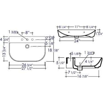ALFI brand AB112 D-Bowl Wall Mounted Bath Sink - White 28"