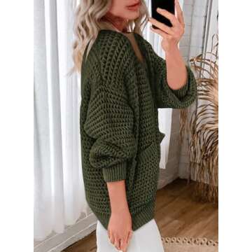 Zenlonr Women's Fall Cardigan 2023 Long Sleeve Open Front Button Sweater V Neck Knit Outwear Coats