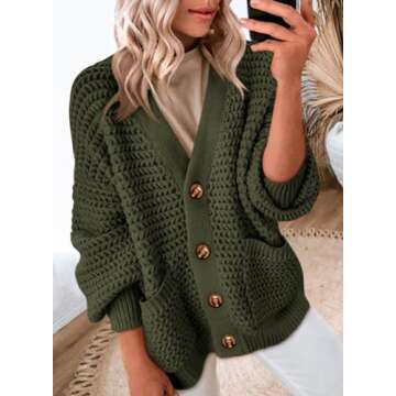 Zenlonr Women's Fall Cardigan 2023 Long Sleeve Open Front Button Sweater V Neck Knit Outwear Coats