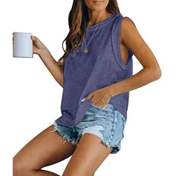 Women's Summer Sleeveless Tank Top Loose Fit Casual Crew Neck T Shirts Basic Tee Tops Navy Blue
