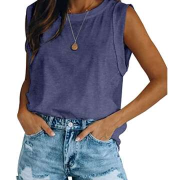 Women's Summer Sleeveless Tank Top Loose Fit Casual Crew Neck T Shirts Basic Tee Tops Navy Blue