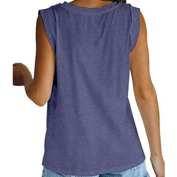 Women's Summer Sleeveless Tank Top Loose Fit Casual Crew Neck T Shirts Basic Tee Tops Navy Blue