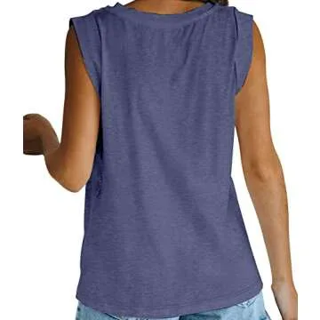 Women's Summer Sleeveless Tank Top Loose Fit Casual Crew Neck T Shirts Basic Tee Tops Navy Blue