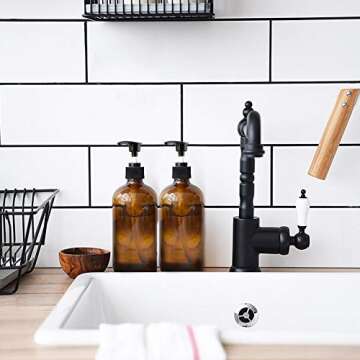 Yebeauty Empty Pump Bottle Dispenser, 17oz/500ml Lotion Soap Shampoo Pump Bottles Large Brown Bottle with Pump Plastic Refillable Containers Pack of 2