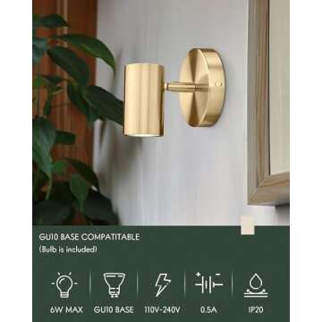 Cargifak Gold Wall Sconce, Modern Wall Light Fixture, LED Track Lighting with GU10 Bulb for Bedroom ...