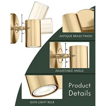 Cargifak Gold Wall Sconce, Modern Wall Light Fixture, LED Track Lighting with GU10 Bulb for Bedroom Entryway Bathroom Kitchen, SL4830-1W-BB