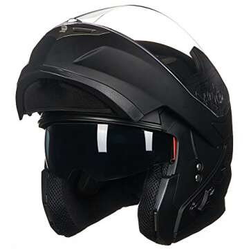 ILM Bluetooth Integrated Modular Flip up Full Face Motorcycle Helmet Sun Shield Mp3 Intercom Model 953 (L, Matte Black)