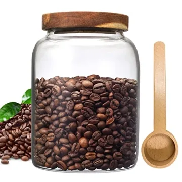 OULOVECO Glass Coffee Container with Airtight Wood Lid for Kitchen Storage
