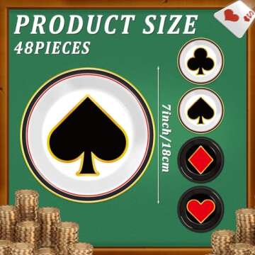 48Pcs Casino Party Paper Plates for Las Vegas Themed Party Supplies 7" Casino Night Party Disposable...