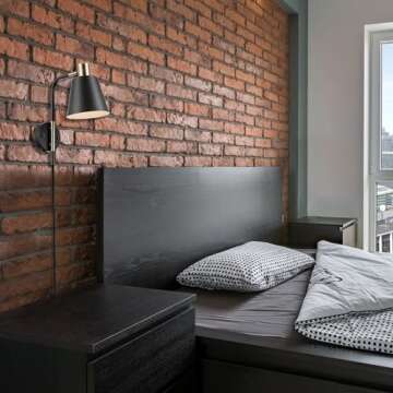 Globe Electric 51374 Cleo 1-Light Plug-in or Hardwire Wall Sconce, Matte, Antique Brass Accents, Bla...