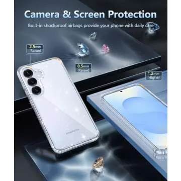 FNTCASE for Samsung Galaxy S25 Case: for Samsung-S24 Bling Sparkle Clear Military Grade Drop Protection Anti Yellowing Glitter Cell Phone Cover - Rugged Shockproof Protective Transparent Cases